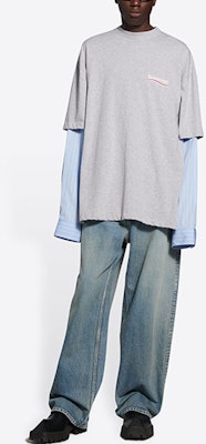 Balenciaga FW21 Baju Lengan Panjang Oversized Dua-dalam-Satu Kelabu. 671401TKVJ11379 Lookbook Balenciaga FW21 Baju Lengan Panjang Oversized Dua-dalam-Satu Kelabu. 671401TKVJ11379