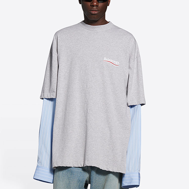 Shop 巴黎世家FW21宽松双层长袖T恤灰色. 671401TKVJ11379
