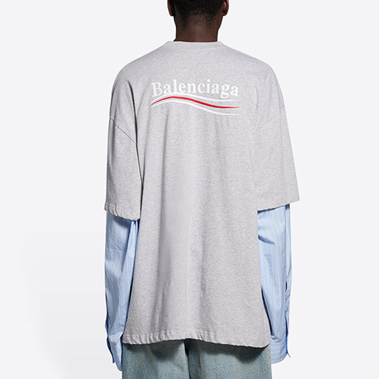 Purchase 巴黎世家FW21宽松双层长袖T恤灰色. 671401TKVJ11379
