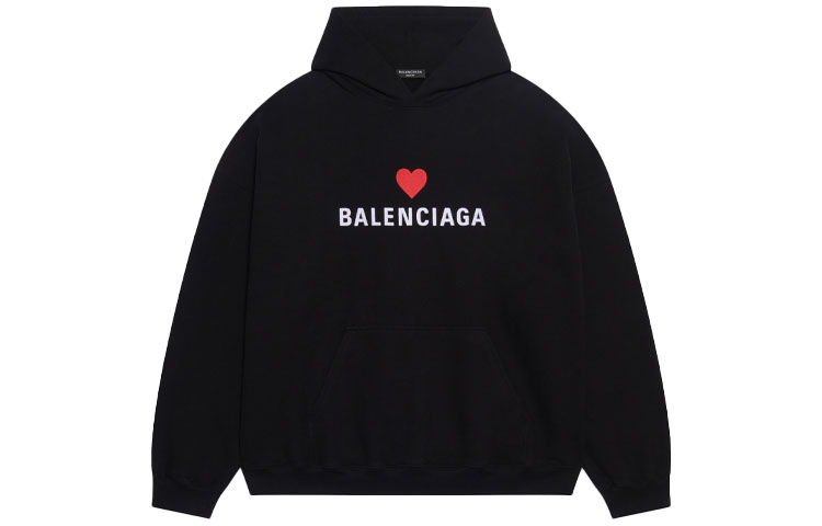 Balenciaga FW21 Qixi Heart Embroidery Hoodie Black ( Loose Fit) 674986TLVC21070