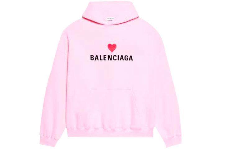 Balenciaga FW21 Qixi Pink Logo Heart Embroidery Oversized Hoodie Unisex. 675003TLVC21401