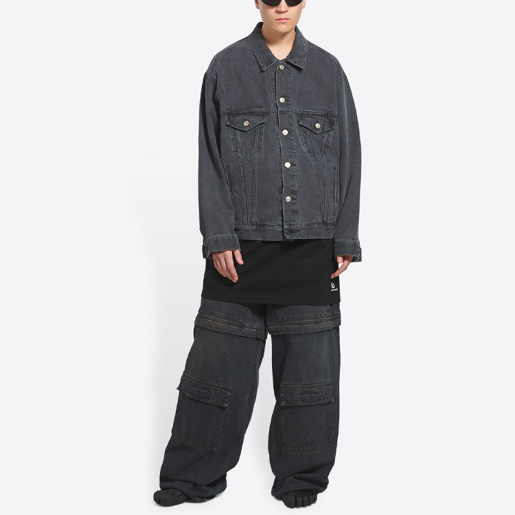 Shop Balenciaga FW21 Jaket Denim Hitam Single-Breasted. 684001TEW051055