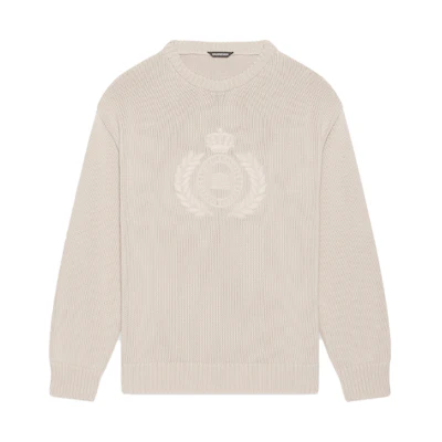 Balenciaga FW21 Unisex Beige Logo Knit Crewneck Sweater - Gift Recommendation 664369T32119028