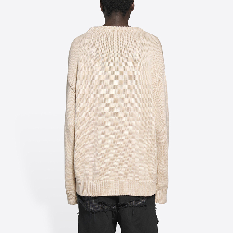Purchase バレンシアガ FW21 ユニセックス ベージュ ロゴ ニット クルーネック セーター - ギフトおすすめ 664369T32119028