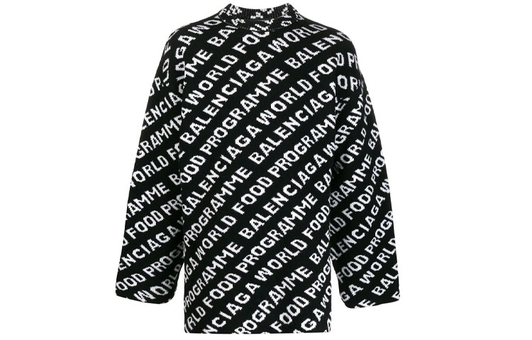 Order Balenciaga FW21 World Food Programme Black Wool Pullover Sweater Men. 612957T15651070