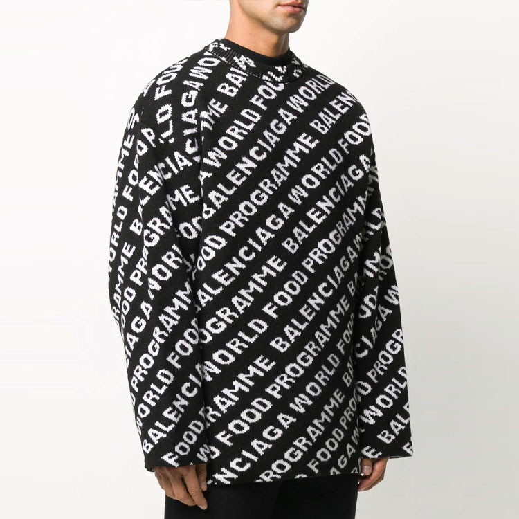 Shop Balenciaga FW21 World Food Programme Black Wool Pullover Sweater Men. 612957T15651070