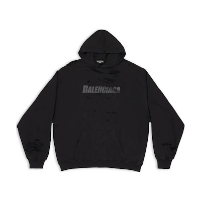 Balenciaga FW22 Black Distressed Logo Print Hoodie Regular Fit. 659403TKVB61781