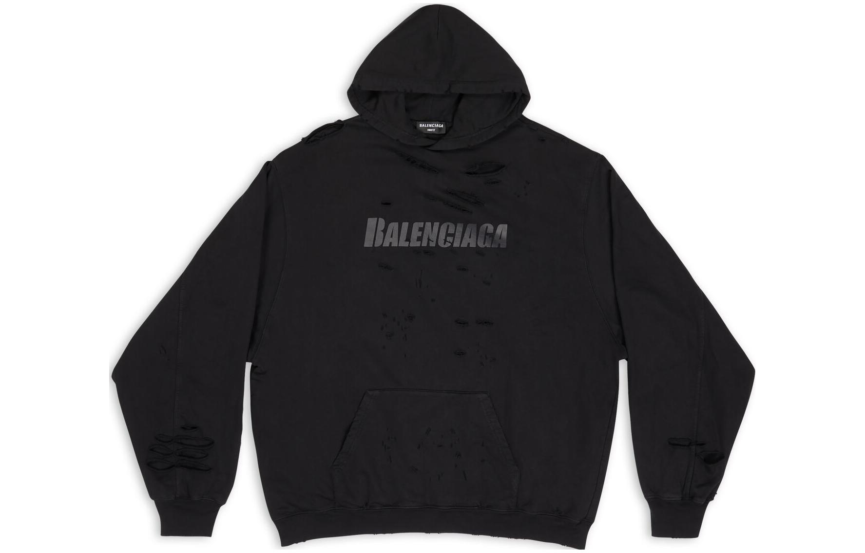 Balenciaga FW22  Black Distressed Logo Print Hoodie Regular Fit. 659403TKVB61781 圖 2
