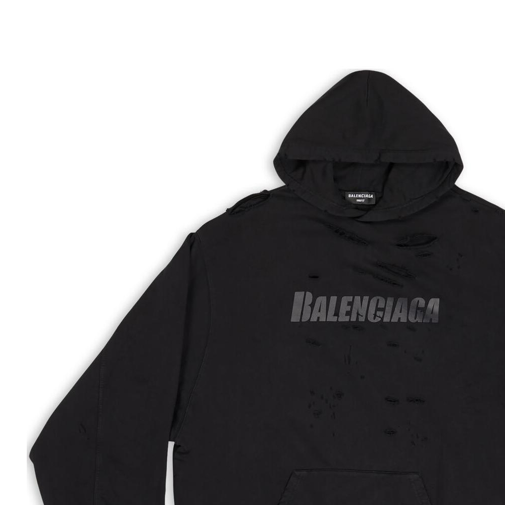 Balenciaga FW22  Black Distressed Logo Print Hoodie Regular Fit. 659403TKVB61781 圖 4