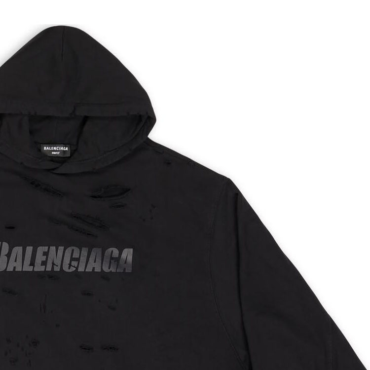 Balenciaga FW22  Black Distressed Logo Print Hoodie Regular Fit. 659403TKVB61781 圖 7