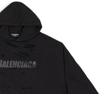 Balenciaga FW22 Sudadera Negra con Logo Distressed Estampado Corte Regular. 659403TKVB61781 Sizing Balenciaga FW22 Sudadera Negra con Logo Distressed Estampado Corte Regular. 659403TKVB61781