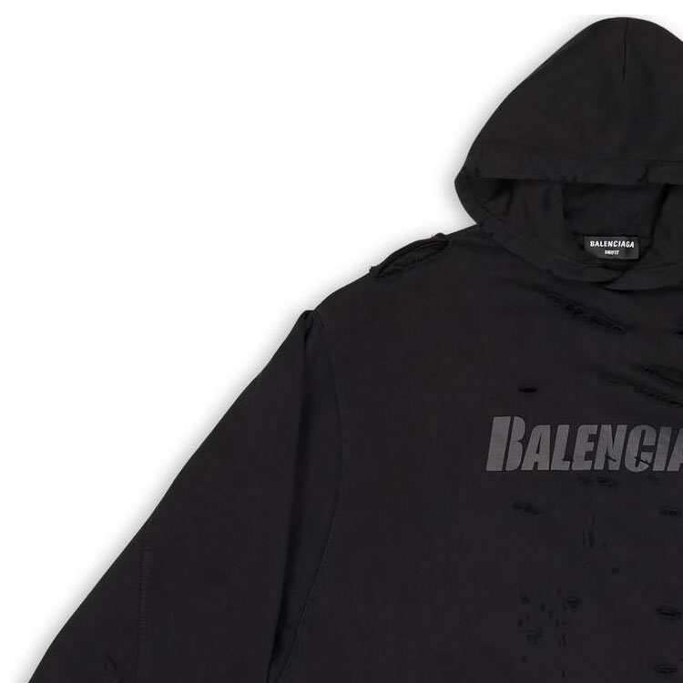 Balenciaga FW22  Black Distressed Logo Print Hoodie Regular Fit. 659403TKVB61781 圖 8