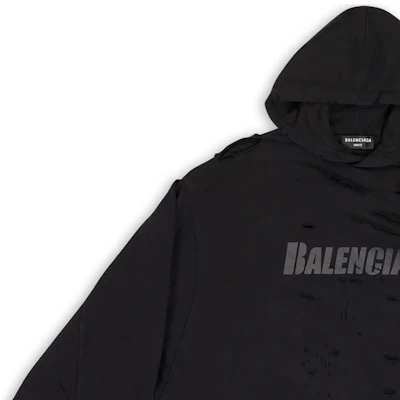 Balenciaga FW22 Sudadera Negra con Logo Distressed Estampado Corte Regular. 659403TKVB61781 Cheap Balenciaga FW22 Sudadera Negra con Logo Distressed Estampado Corte Regular. 659403TKVB61781