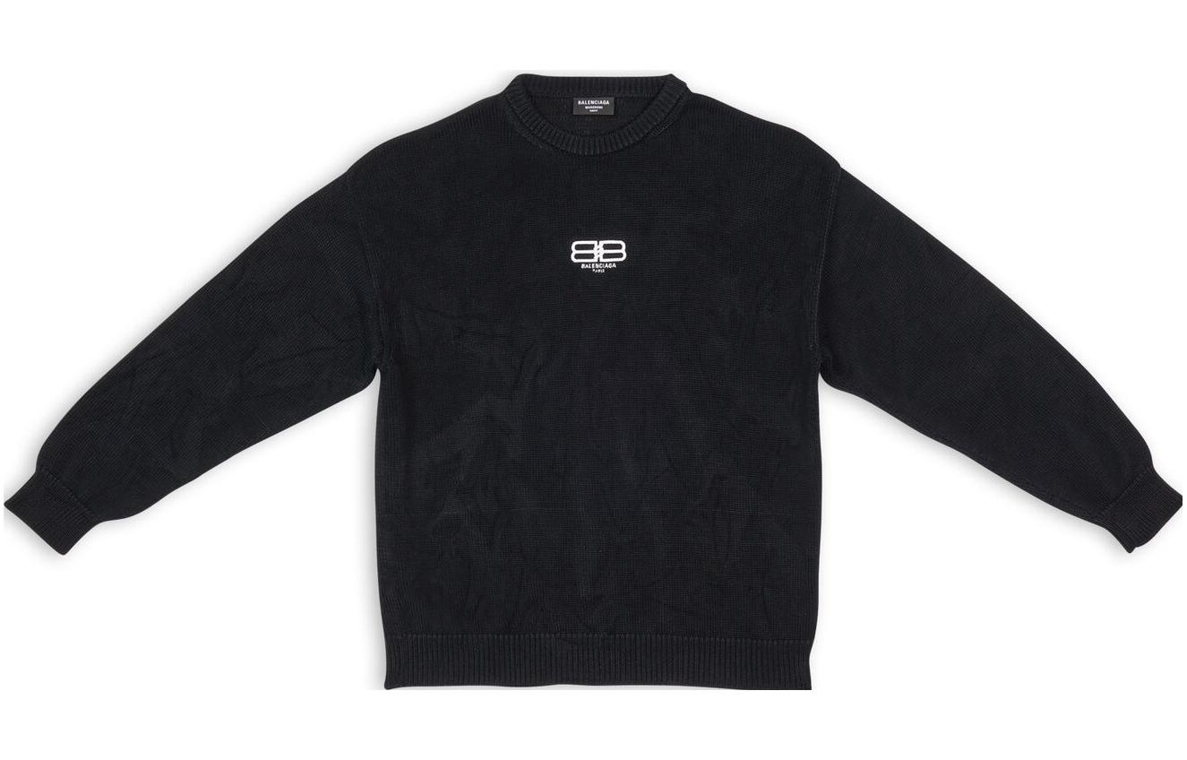 Balenciaga FW22  Black Embroidered Logo Crewneck Pullover Sweater. 696226T32521000