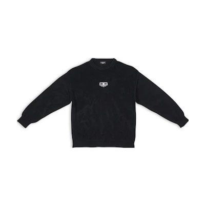 Balenciaga FW22 Black Embroidered Logo Crewneck Pullover Sweater. 696226T32521000