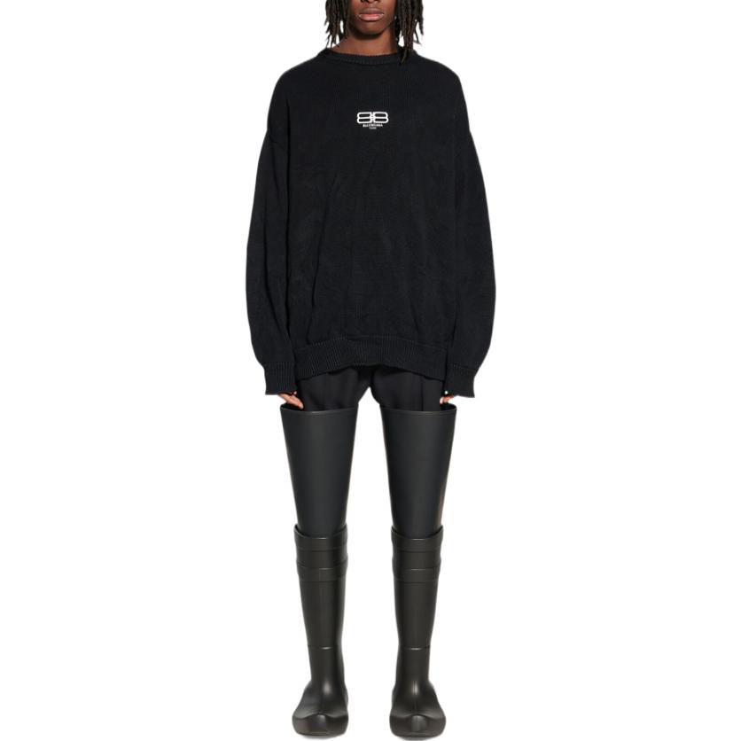 Shop バレンシアガ FW22 ブラック 刺繍ロゴ クルーネック プルオーバー セーター 696226T32521000