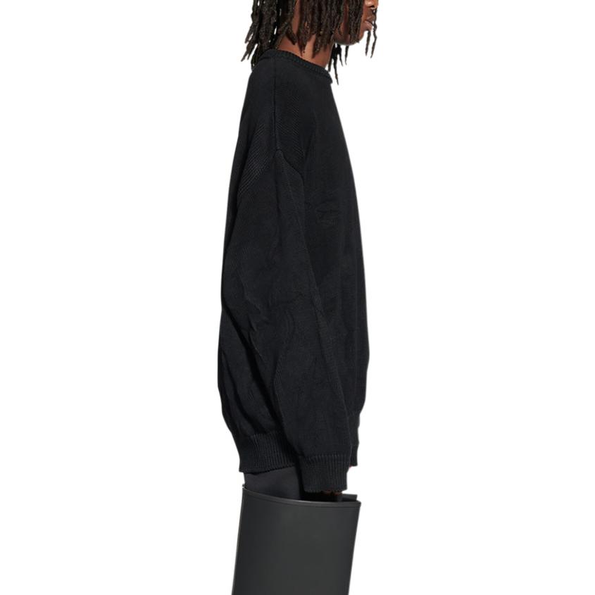 Sizing バレンシアガ FW22 ブラック 刺繍ロゴ クルーネック プルオーバー セーター 696226T32521000