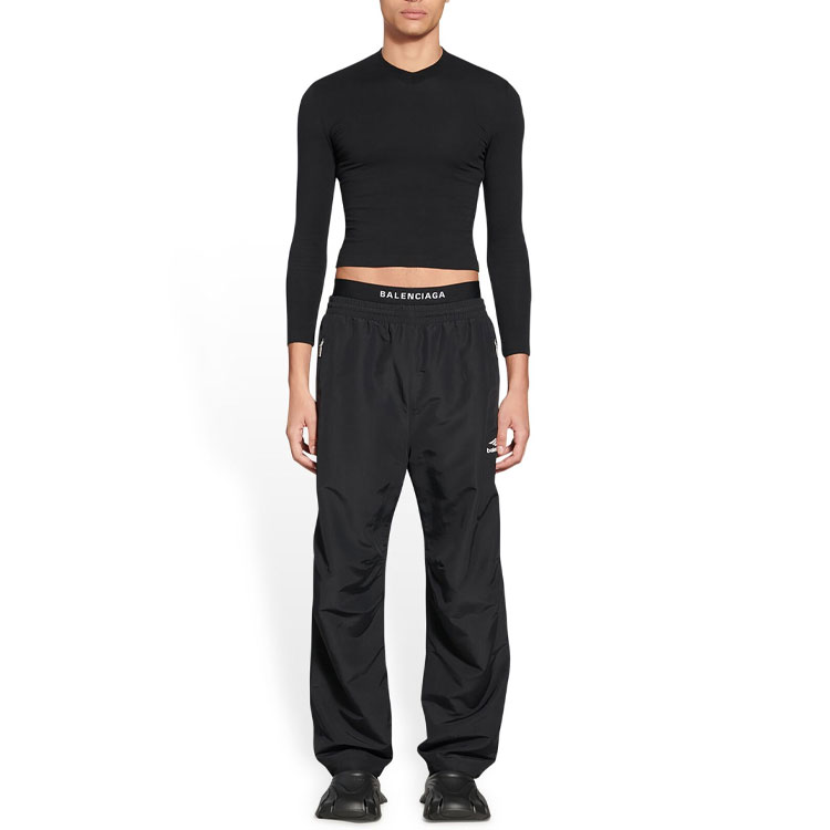 Shop Balenciaga FW22  Black Logo Print Knit Straight-Leg Sweatpants Loose Fit. 704715TKO481000