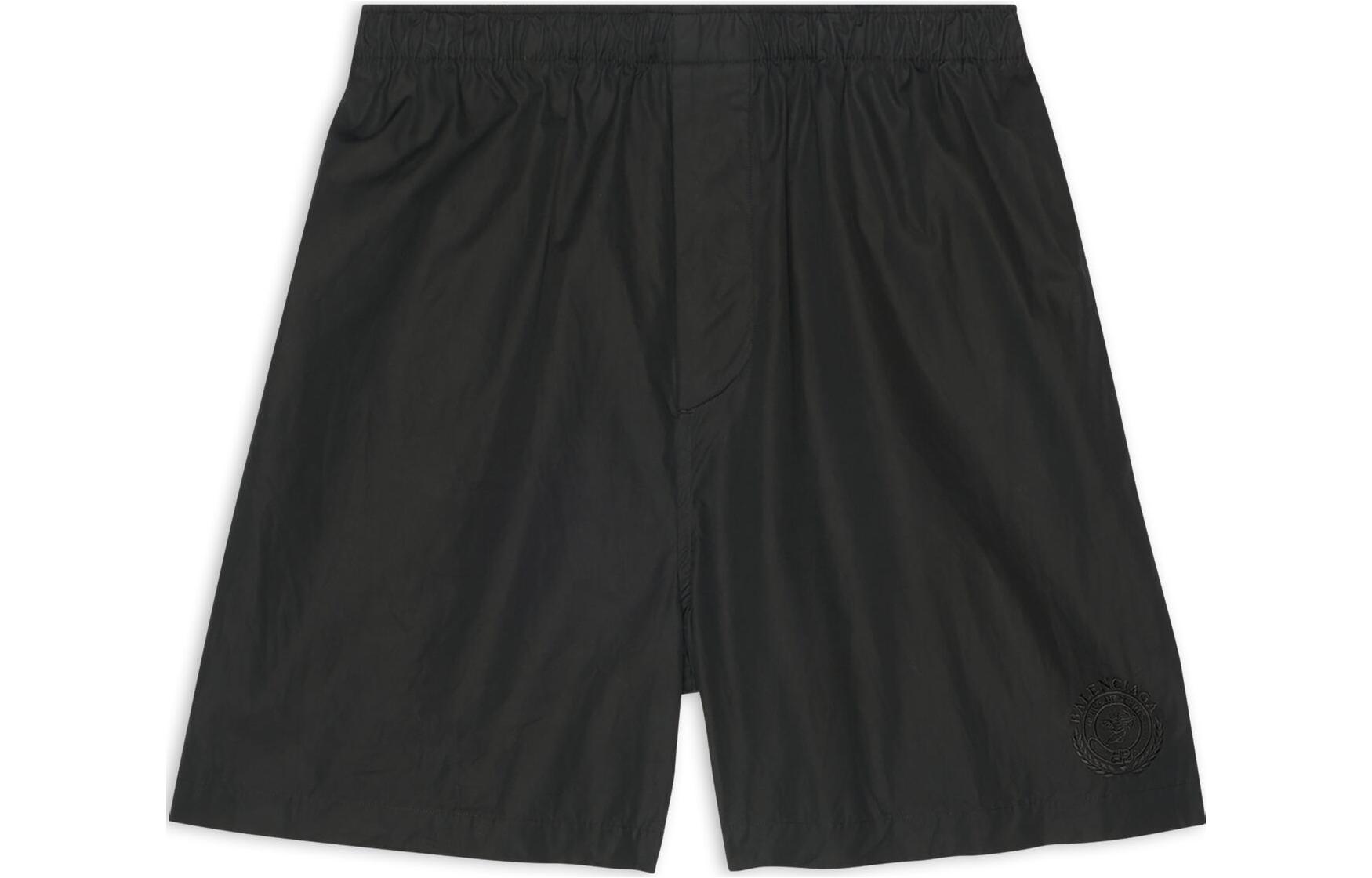 Order 발렌시아가 FW22 블랙 솔리드 스트레이트 핏 엘라스틱 쇼츠. 706095TYB181000