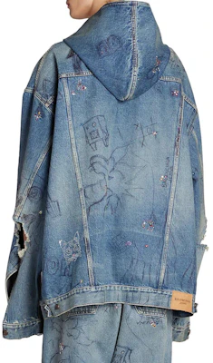 Balenciaga FW22 Blue Graffiti Print Denim Hooded Jacket. 719315TNW56-4268 Purchase Balenciaga FW22 Blue Graffiti Print Denim Hooded Jacket. 719315TNW56-4268