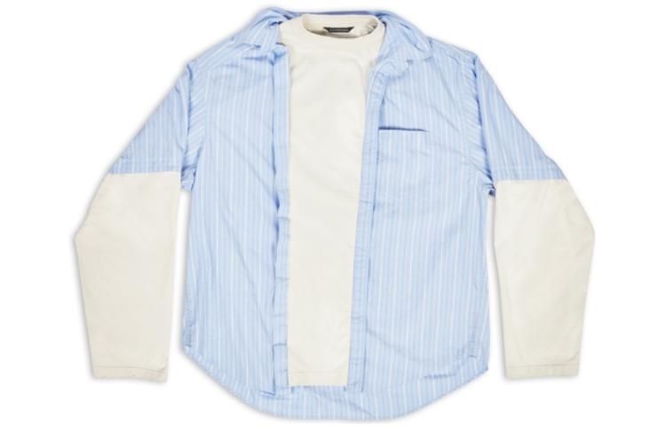 Balenciaga FW22  Blue Striped Contrast Layered Button-Up Shirt. 699227TNM063965