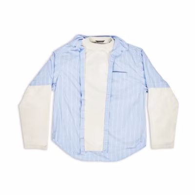 Balenciaga FW22 Blue Striped Contrast Layered Button-Up Shirt. 699227TNM063965