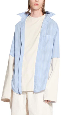 발렌시아가 FW22 블루 스트라이프 대비 레이어드 버튼업 셔츠. 699227TNM063965 Shop 발렌시아가 FW22 블루 스트라이프 대비 레이어드 버튼업 셔츠. 699227TNM063965
