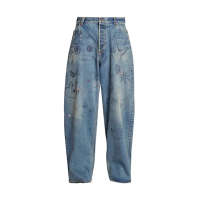 Balenciaga FW22 Graffiti Print Loose Fit Jeans Blue 719345TNW564268