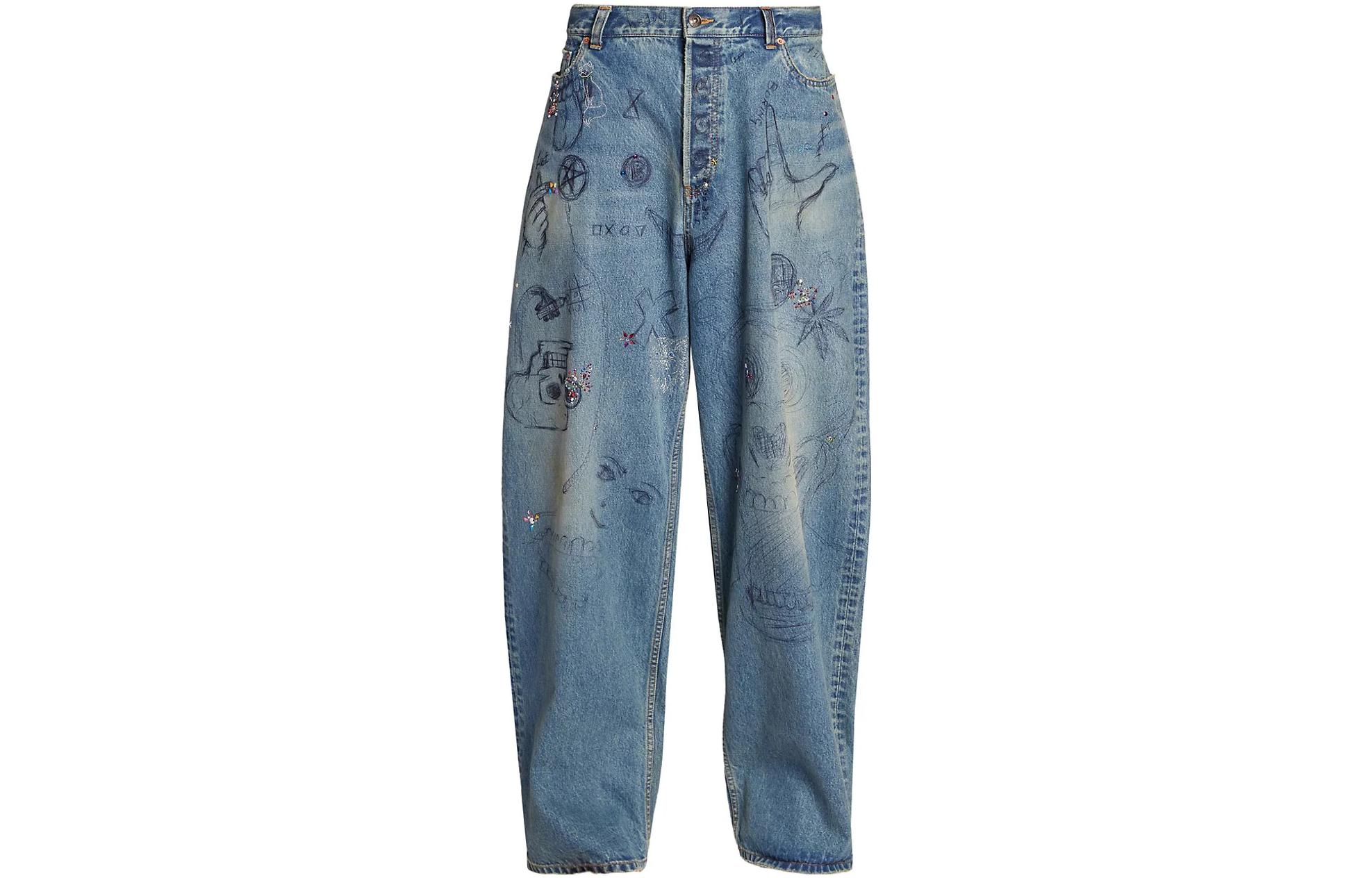 Order バレンシアガ FW22 グラフィティプリント ルーズフィット ジーンズ ブルー 719345TNW564268