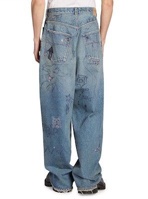 バレンシアガ FW22 グラフィティプリント ルーズフィット ジーンズ ブルー 719345TNW564268 Shop バレンシアガ FW22 グラフィティプリント ルーズフィット ジーンズ ブルー 719345TNW564268