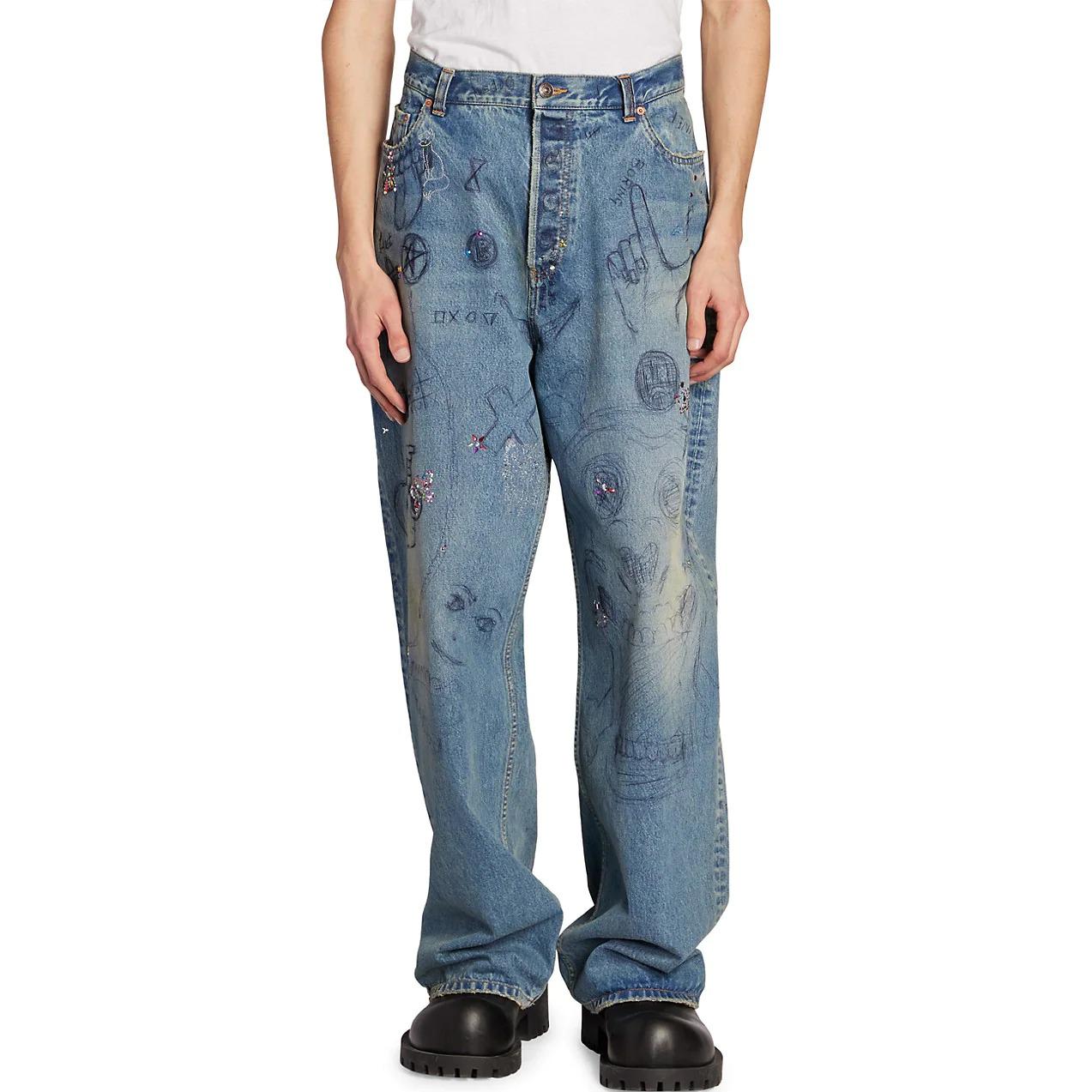 Purchase バレンシアガ FW22 グラフィティプリント ルーズフィット ジーンズ ブルー 719345TNW564268