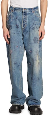 バレンシアガ FW22 グラフィティプリント ルーズフィット ジーンズ ブルー 719345TNW564268 Purchase バレンシアガ FW22 グラフィティプリント ルーズフィット ジーンズ ブルー 719345TNW564268