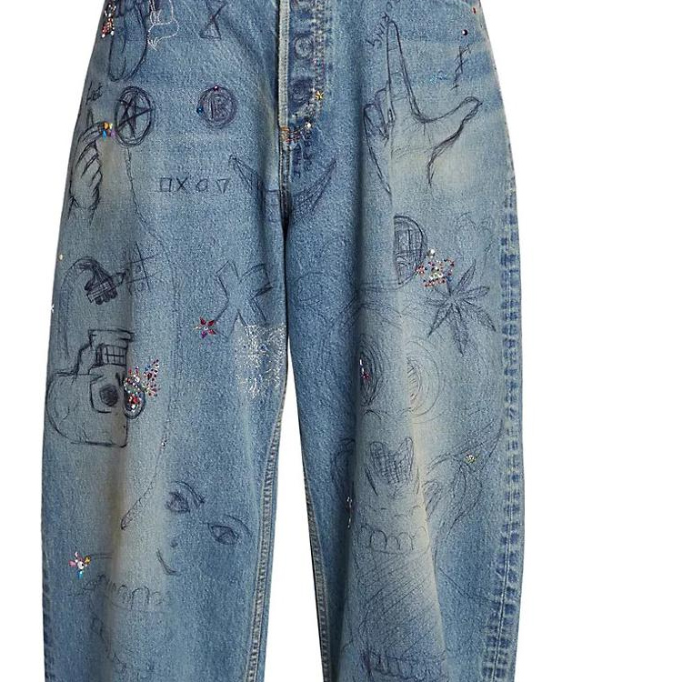 Details for バレンシアガ FW22 グラフィティプリント ルーズフィット ジーンズ ブルー 719345TNW564268