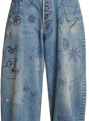 バレンシアガ FW22 グラフィティプリント ルーズフィット ジーンズ ブルー 719345TNW564268 Details for バレンシアガ FW22 グラフィティプリント ルーズフィット ジーンズ ブルー 719345TNW564268