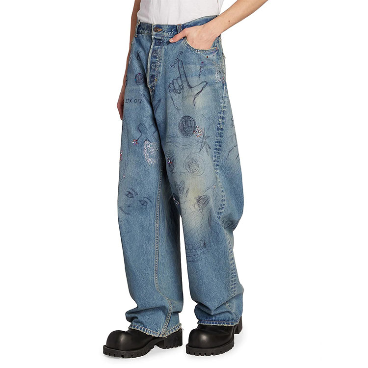 Sizing バレンシアガ FW22 グラフィティプリント ルーズフィット ジーンズ ブルー 719345TNW564268