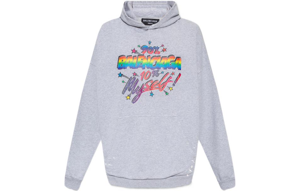 Balenciaga FW22  Gray Hoodie with Multicolor Logo Print. 674986TMVH42569