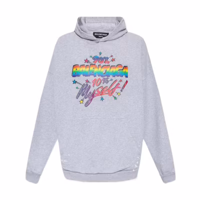 Balenciaga FW22 Gray Hoodie with Multicolor Logo Print. 674986TMVH42569