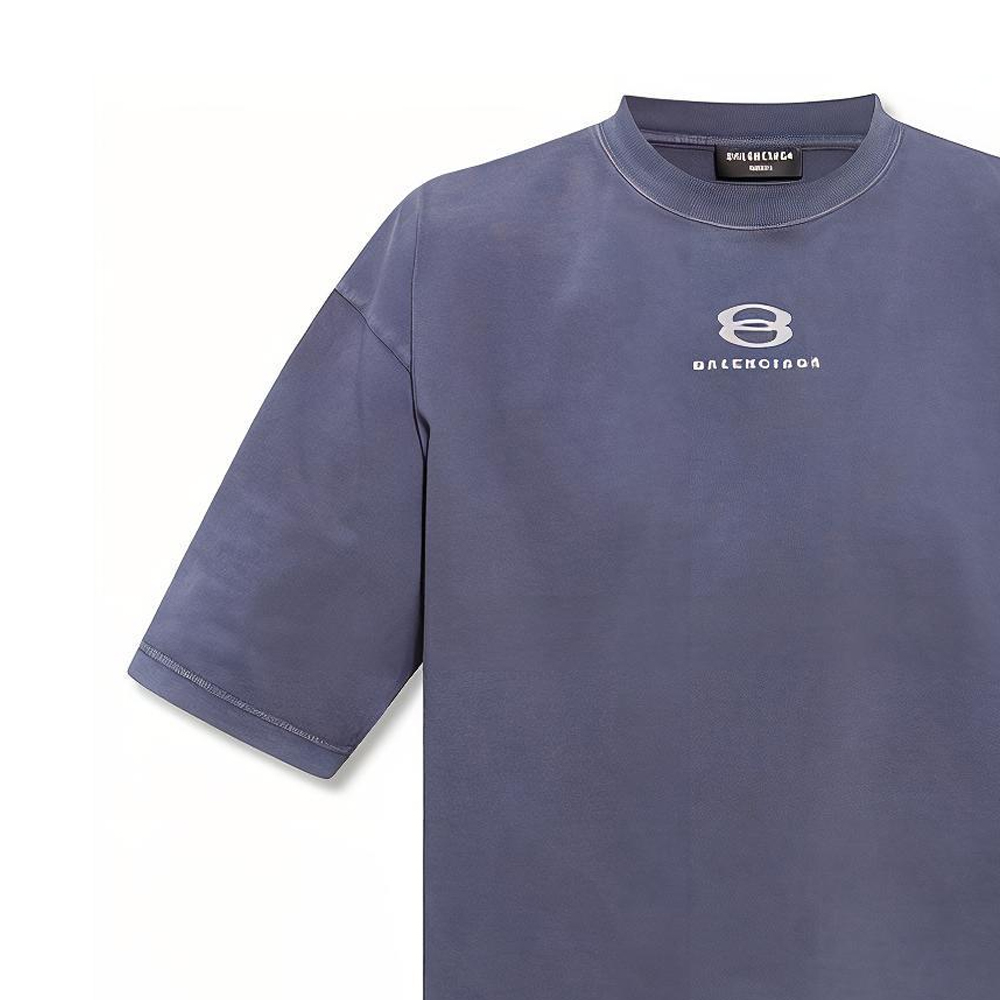 Balenciaga FW22  Logo Print Crewneck T-Shirt Gray Blue 641675TLVF94197 圖 4