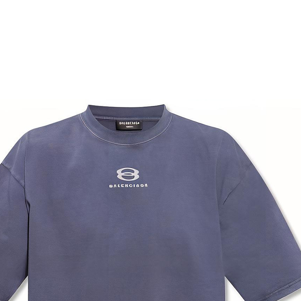 Balenciaga FW22  Logo Print Crewneck T-Shirt Gray Blue 641675TLVF94197 圖 7