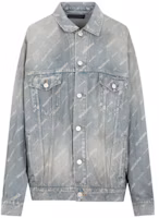 Balenciaga FW22 Logo Print Distressed Loose Denim Jacket Blue 719319TNW553221 Balenciaga FW22 Logo Print Distressed Loose Denim Jacket Blue 719319TNW553221