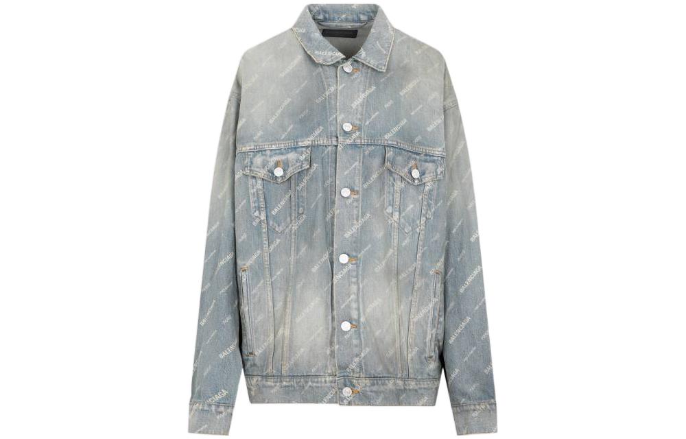 Order Balenciaga FW22  Logo Print Distressed Loose Denim Jacket Blue 719319TNW553221