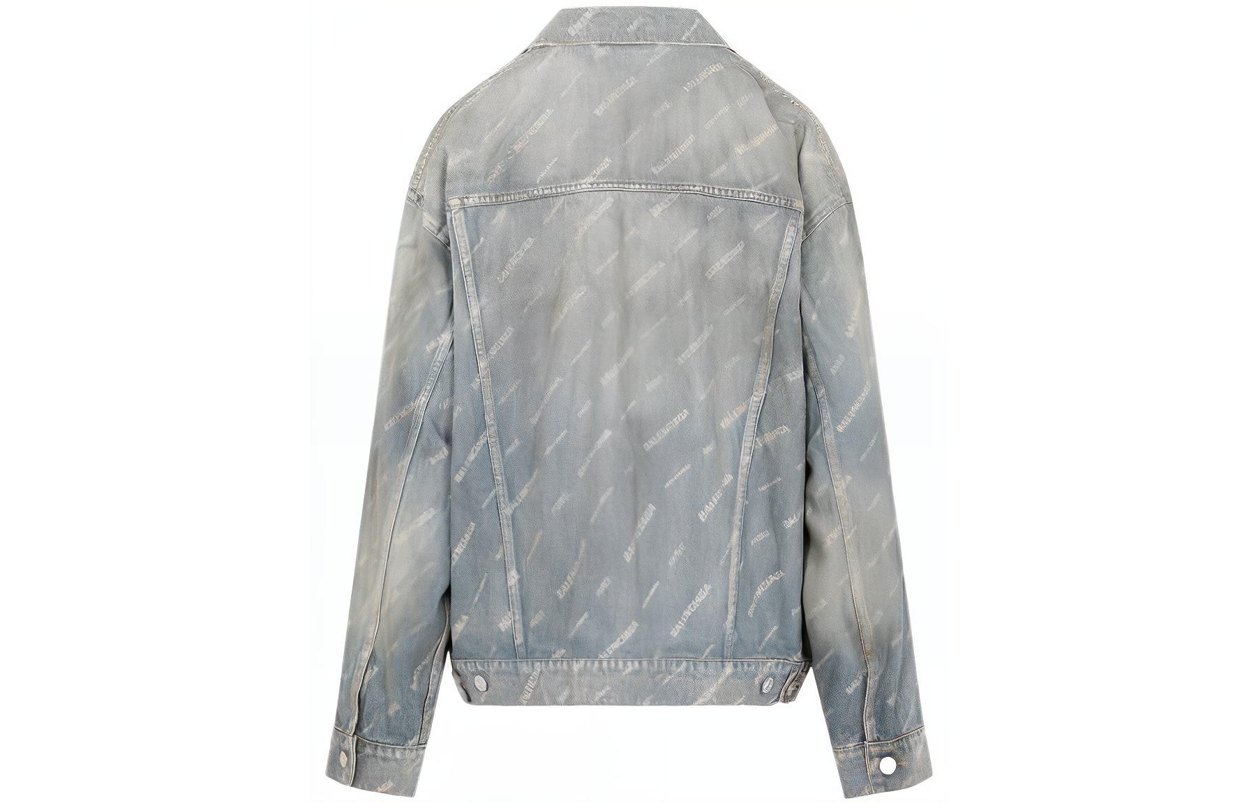 Lookbook Balenciaga FW22  Logo Print Distressed Loose Denim Jacket Blue 719319TNW553221
