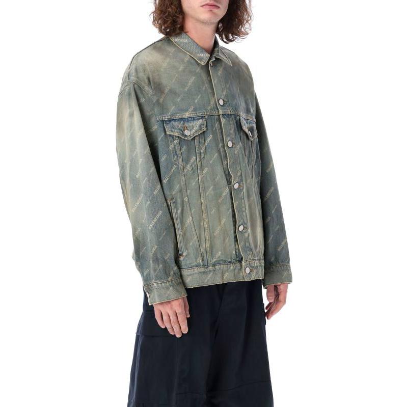 Purchase Balenciaga FW22  Logo Print Distressed Loose Denim Jacket Blue 719319TNW553221