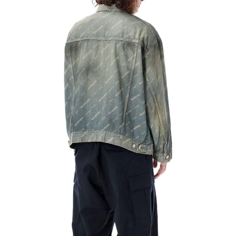 Details for Balenciaga FW22  Logo Print Distressed Loose Denim Jacket Blue 719319TNW553221