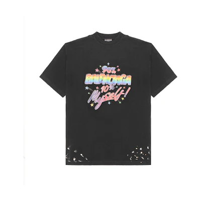 Balenciaga FW22 Loose Fit Letter Print Black Crewneck T-Shirt. 641675TMVH31055