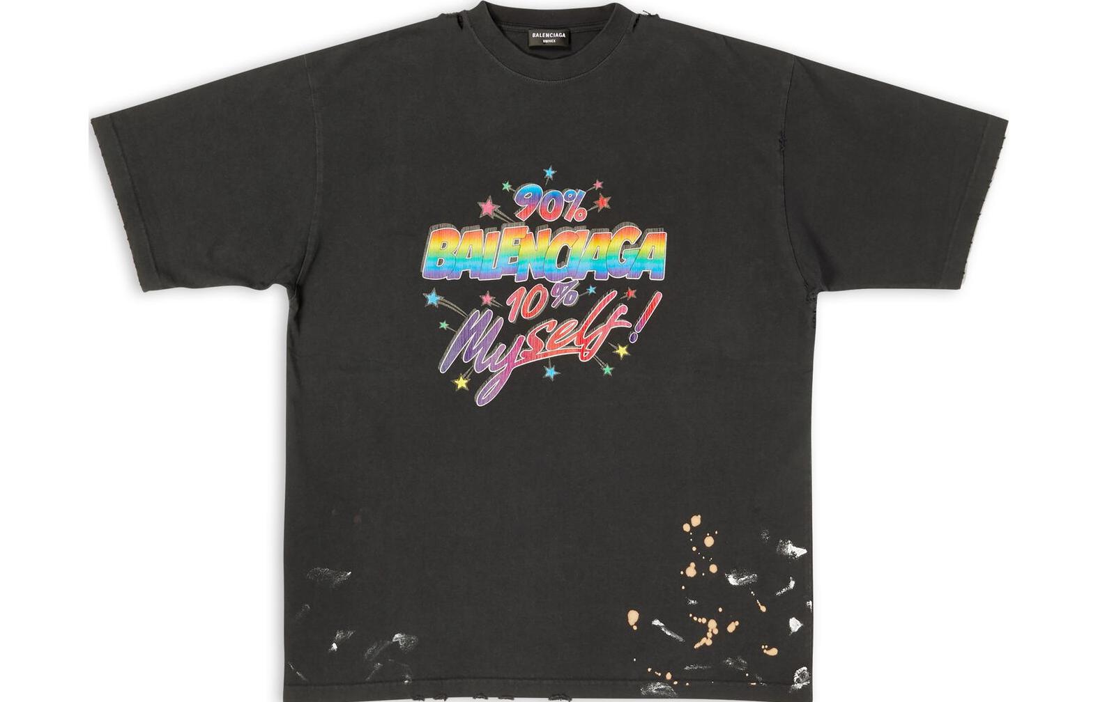 Order Balenciaga 2022秋冬寬鬆字母印花黑色圓領T恤。 641675TMVH31055