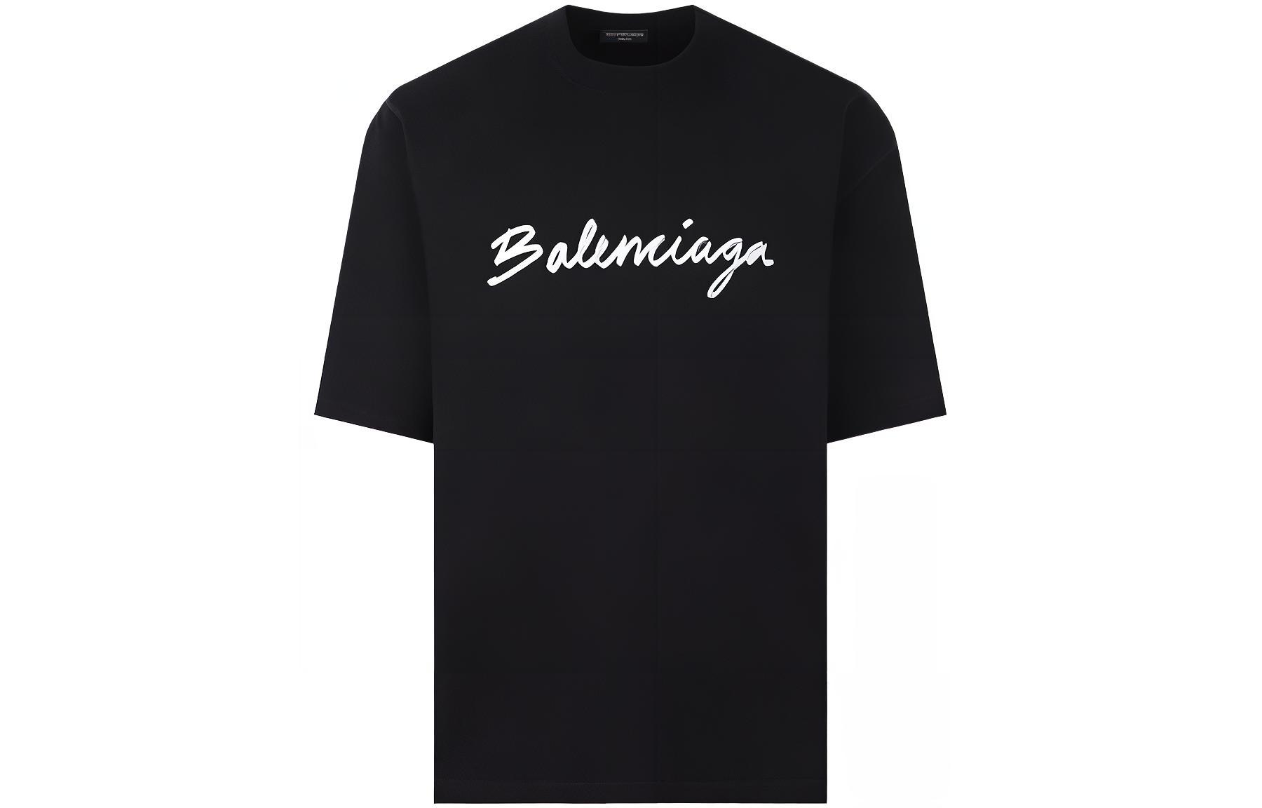 Balenciaga FW22  Loose Fit Script Logo Black Short Sleeve T-Shirt. 612966TMVB41070