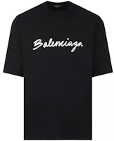 Balenciaga FW22 Loose Fit Script Logo Black Short Sleeve T-Shirt. 612966TMVB41070 Balenciaga FW22 Loose Fit Script Logo Black Short Sleeve T-Shirt. 612966TMVB41070