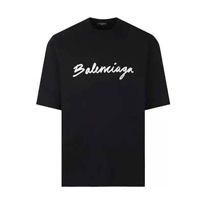Balenciaga FW22 Loose Fit Script Logo Black Short Sleeve T-Shirt. 612966TMVB41070