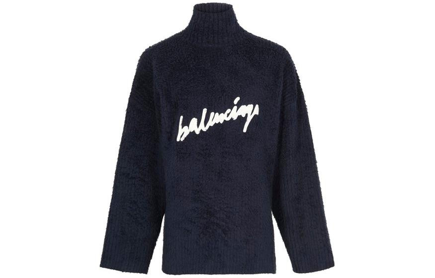 Order 발렌시아가 FW22 네이비 블루 로고 터틀넥 풀오버 스웨터. 625935T31828065